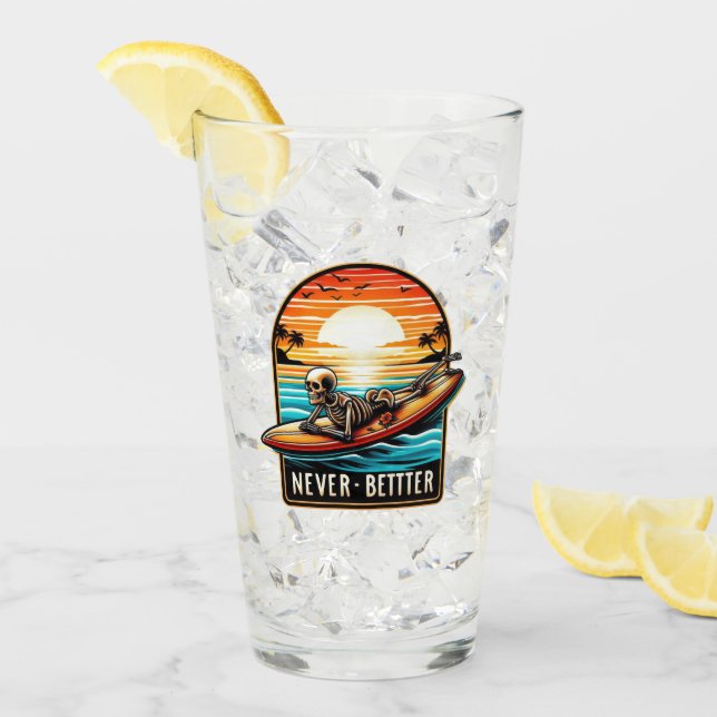 Never Better - Skeleton Surfing Sunset Wave Glass (Front Ice)