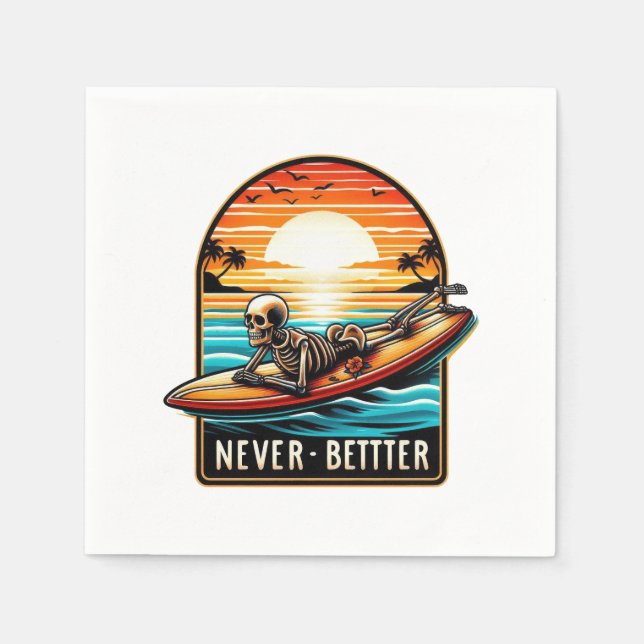 Never Better - Skeleton Surfing Sunset Wave Napkin (Front)