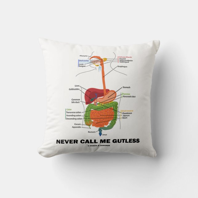 Never Call Me Gutless (Digestive System Humour) Throw Pillow (Front)