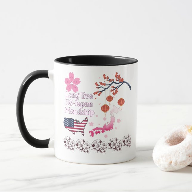 Never ending friendship black & white mug (With Donut)