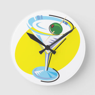 Never-ending Happy Hours_retro-style Martini glass Round Clock
