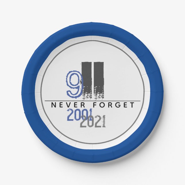 Never Forget 911 Grey World Trade Centre Paper Plate (Front)