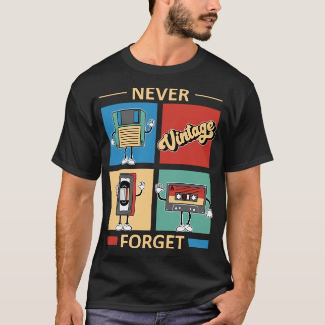 Never Forget Floppy Disc VHS Tape Cassette Tape T-Shirt (Front)