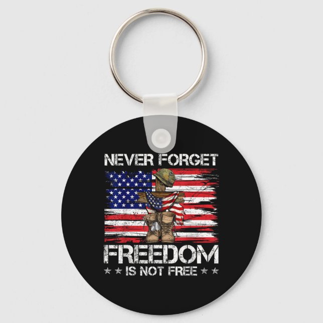Never Forget Freedom is Not Memorial Day USA Flag Keychain (Front)