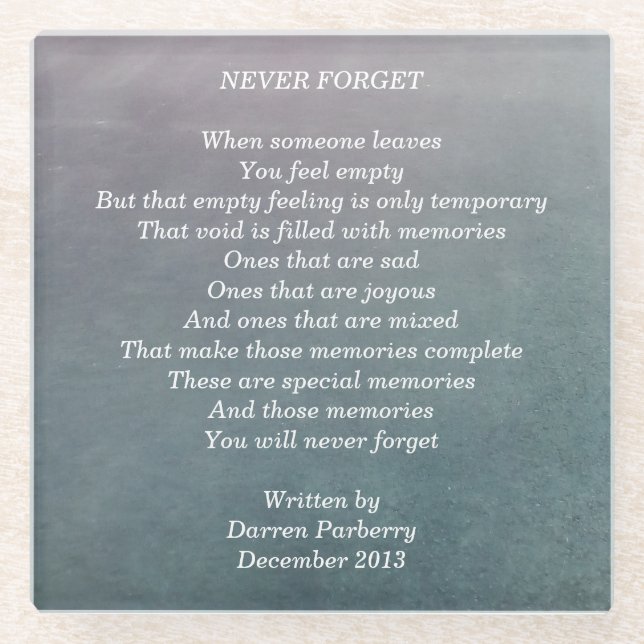 "Never Forget" poem - Coaster (Front)