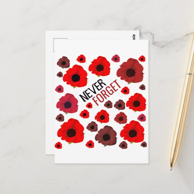 Never Forget, Poppy Flower Postcard (Front/Back In Situ)