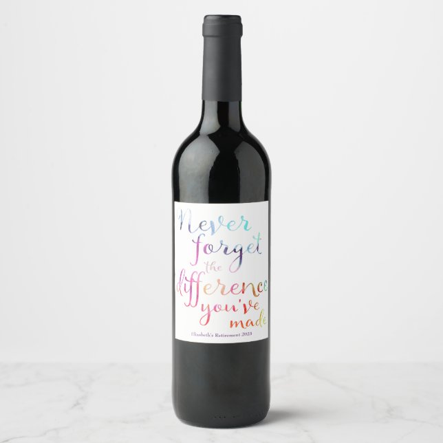 Never Forget Retirement Wine Label (Front)