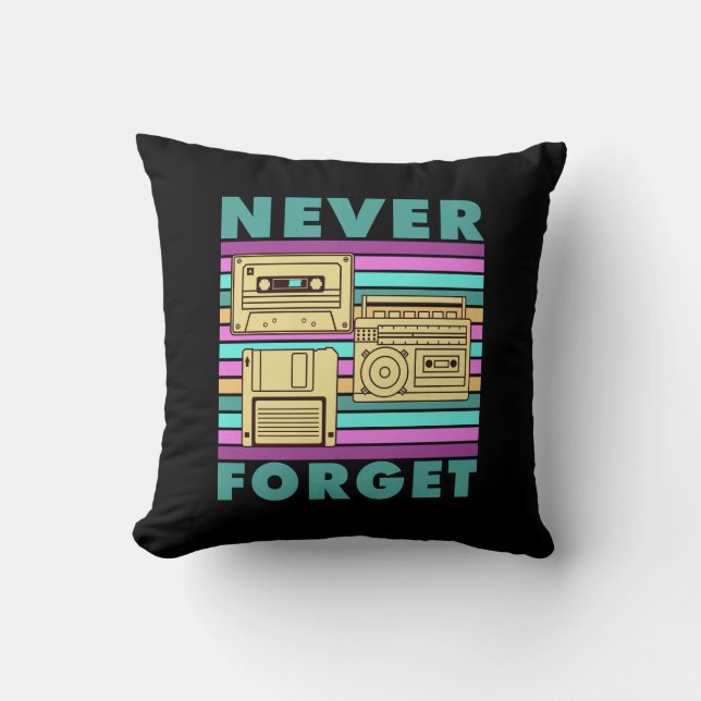 Never Forget Retro 80s Technology Boom Box Gen X  Throw Pillow (Front)