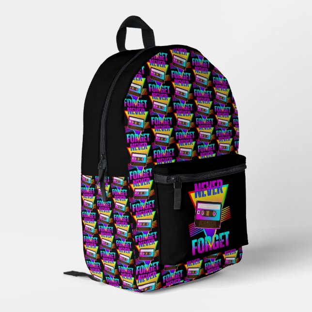 Never Forget Retro Cassette Tape Recorder Printed Backpack (Back Corner Left)