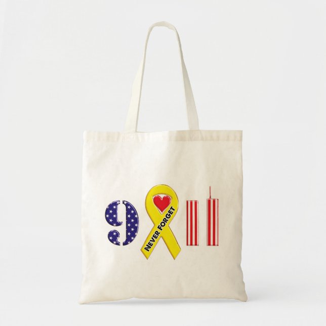 Never Forget September 11 Yellow Ribbon Tote Bag (Front)
