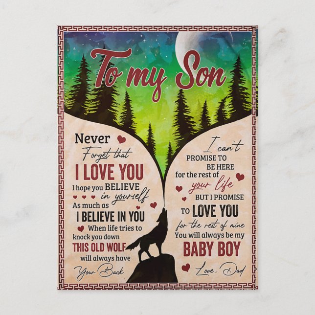 Never Forget That I Love You- Wolf Dad To Son  Postcard (Front)