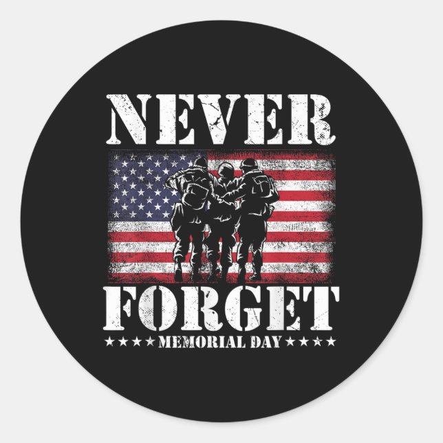 Never Forget Usa Flag Memorial Day  Classic Round Sticker (Front)