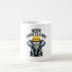 Never Forgets a Bolt Mug – Funny Elephant Engineer