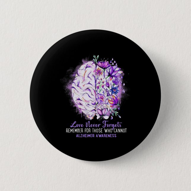 Never Forgets Alzheimerheimer's Awareness Brain Di 2 Inch Round Button (Front)