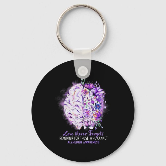 Never Forgets Alzheimerheimer's Awareness Brain Di Keychain (Front)