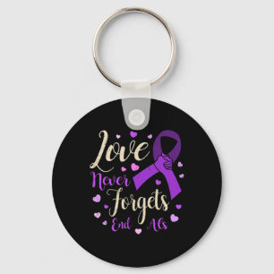 Never Forgets End Alzheimer Heimer Awareness Purpl Keychain