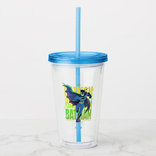 Never Give Up Batman Running Graphic Acrylic Tumbler (Front)