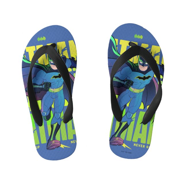 Never Give Up Batman Running Graphic Kid's Flip Flops (Footbed)