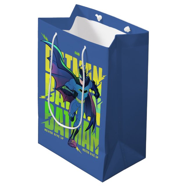 Never Give Up Batman Running Graphic Medium Gift Bag (Front Angled)