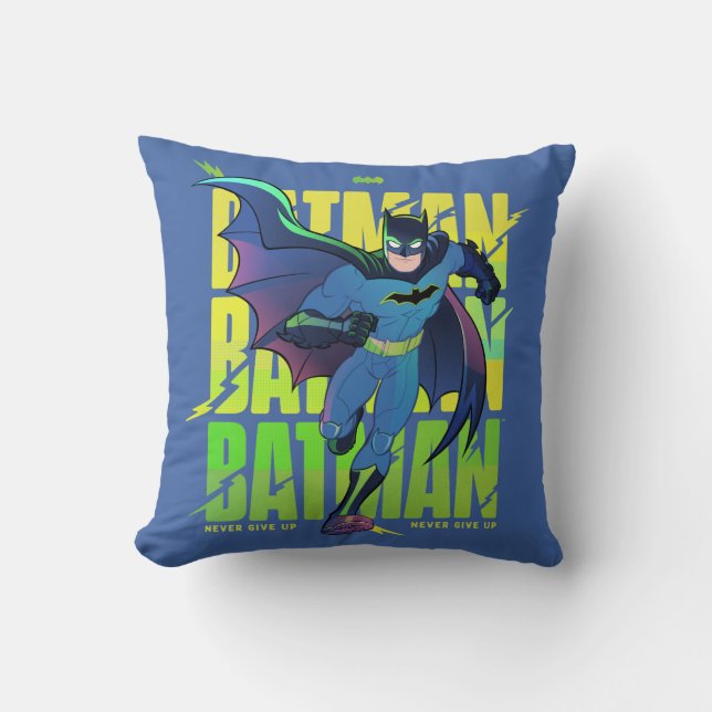 Never Give Up Batman Running Graphic Throw Pillow (Front)