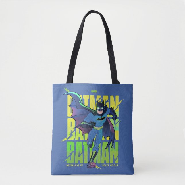 Never Give Up Batman Running Graphic Tote Bag (Front)