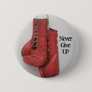 never give up Boxing Gloves Button