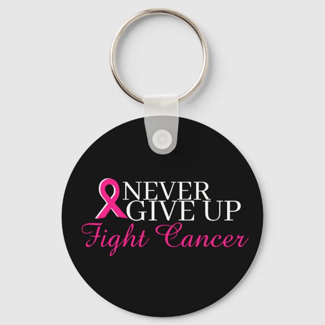 "Never Give Up" Button Keychain (Front)