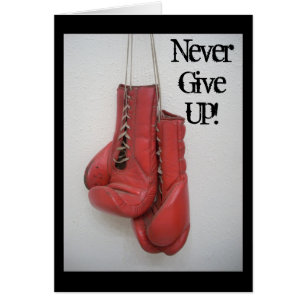 Never Give Up Card Boxing Gloves
