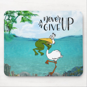Never Give Up Frog Choking Bird Mouse Pad