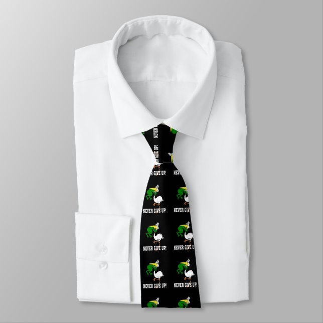 Never Give Up Frog Choking Bird Tie (Tied)