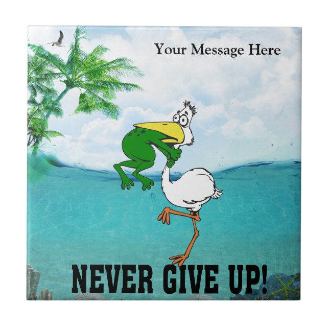 Never Give Up Frog Choking Bird Tile (Front)
