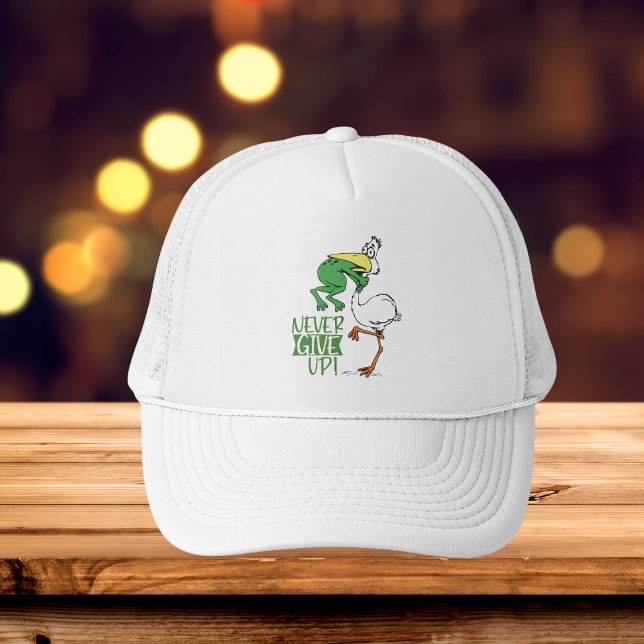 Never Give Up Frog Choking Bird Trucker Hat (Creator Uploaded)