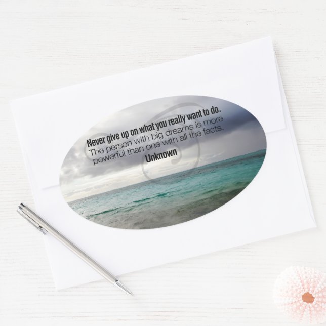 "Never give up" Inspirational Quote Oval Sticker (Envelope)