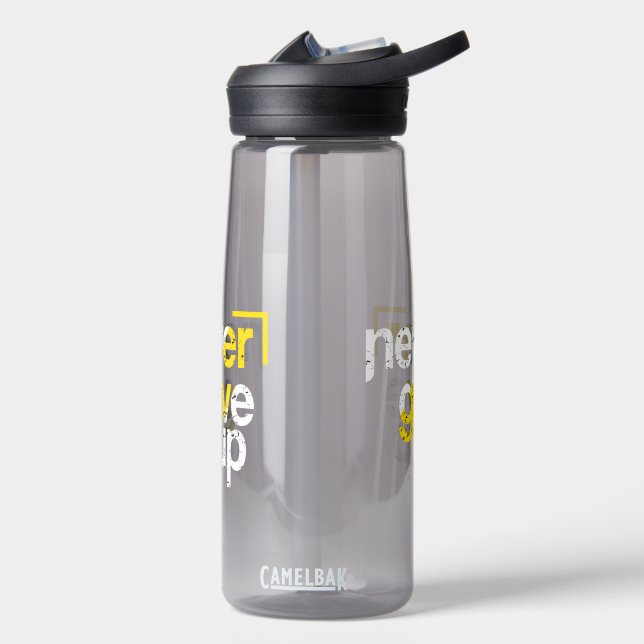 Never Give Up Motivational Distressed Typography Water Bottle (Left)