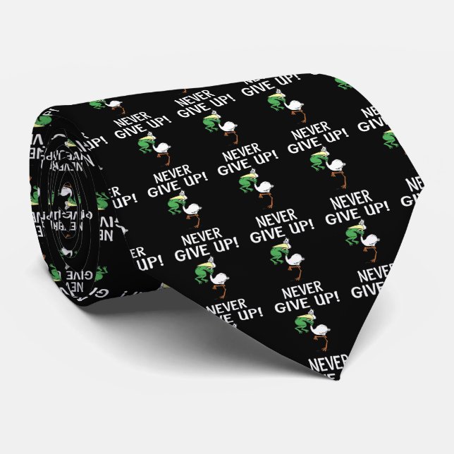 Never Give Up Motivational Pelican and Frog Tie (Rolled)