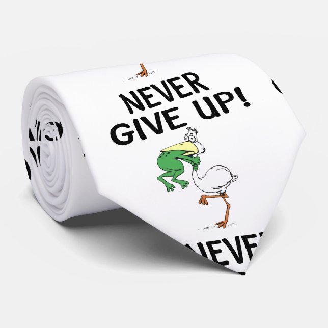Never Give Up Motivational Pelican and Frog Tie (Rolled)