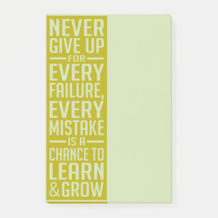 Never Give Up motivational post-it notes
