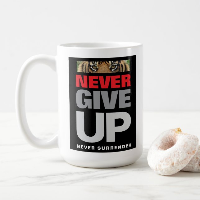 Never Give Up Never Surrender Achievement Quote Coffee Mug (With Donut)
