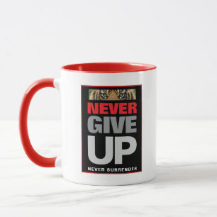 Never Give Up Never Surrender White and Red Combo Mug