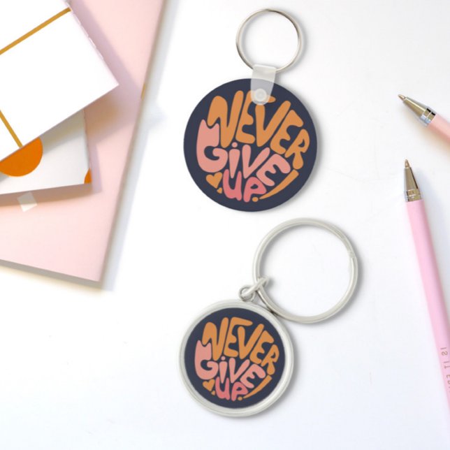Never Give Up - Pink and Orange Dark Motivational Keychain (Creator Uploaded)