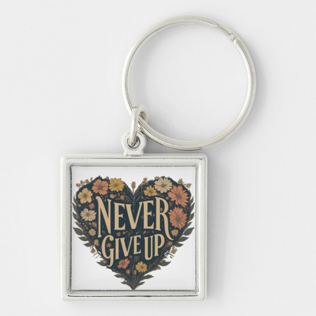 Never Give Up - Premium Square Keychain (Front)
