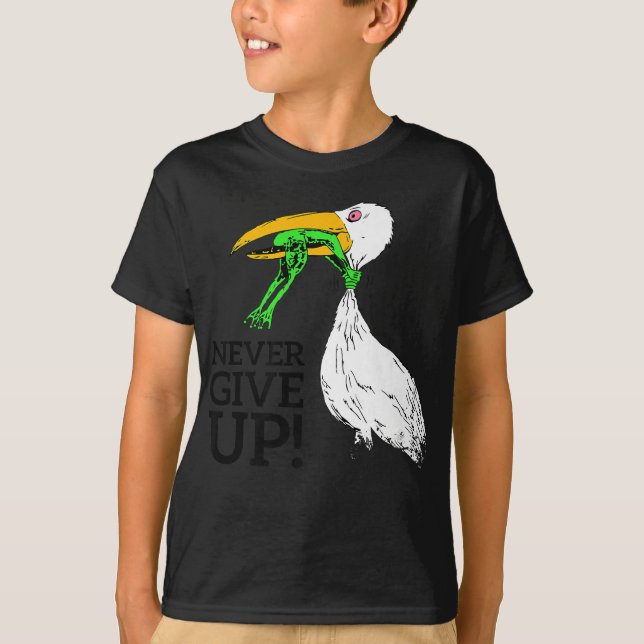 Never give up stork and frog premium T-Shirt (Front)