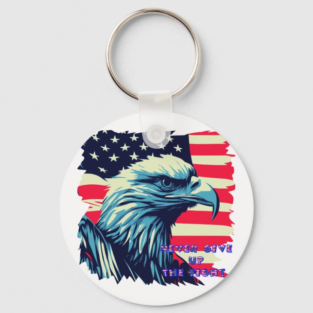 Never Give Up The Fight America Eagle USA Art Keychain (Front)