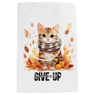 Never give up with Cute Bengal Cat in Fall Medium Gift Bag