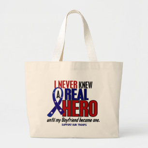 Never Knew A Hero 2 Boyfriend (Support Our Troops) Large Tote Bag
