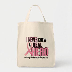 Never Knew A Hero GODDAUGHTER (Breast Cancer) Tote Bag