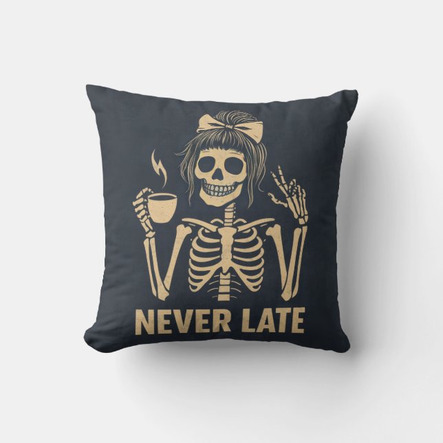 Never late  skeleton cushion (Front)