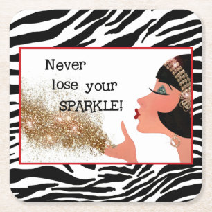 "Never Lose Your SPARKLE!"  Square Paper Coaster
