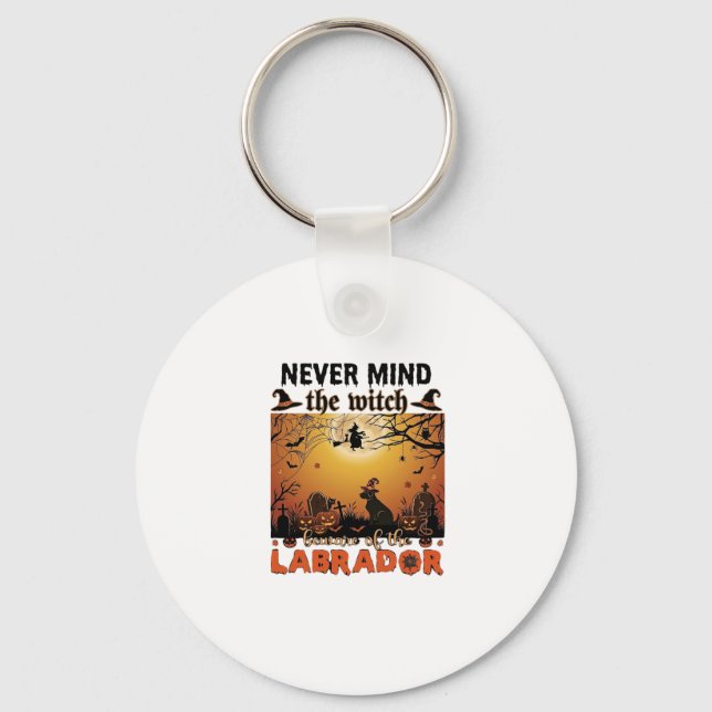 Never Mind Witch Beware Labrador Halloween Dog Pum Keychain (Front)