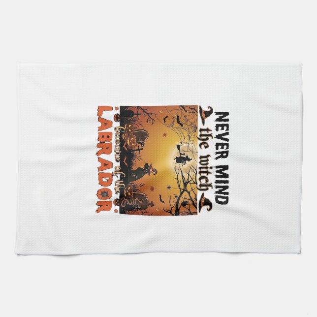Never Mind Witch Beware Labrador Halloween Dog Pum Kitchen Towel (Horizontal)
